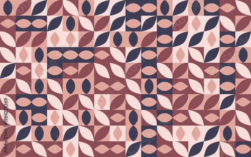 Seamless geometric leaf pattern with retro abstract shapes in warm earthy tones
