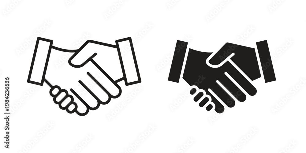 Obraz premium Handshake icon simple black and white line and clip art illustrations