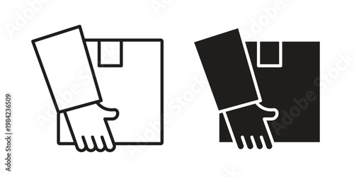 Hand holding box icon simple black and white line and clip art illustrations