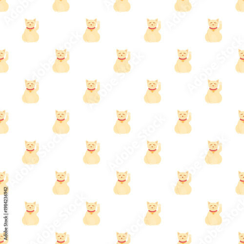 Maneki neko lucky cats creating a seamless pattern representing good fortune