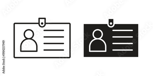 ID badge icon simple black and white line and clip art illustrations