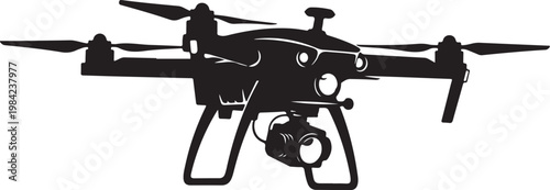 Drone, black drone, aerial vehicle, quadcopter, vector icon