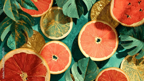 Fresh colorful citrus fruit salad with slices of orange lemon lime and grapefruit in a vibrant healthy background