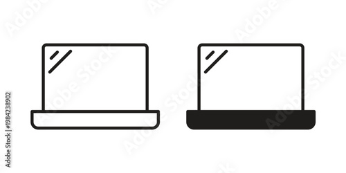 Laptop icon simple black and white line and clip art illustrations
