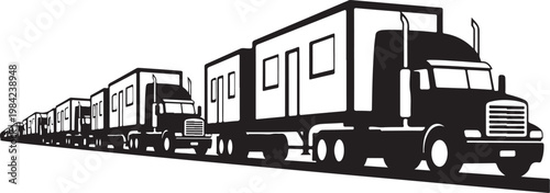 Truck, semi-truck, trailer, transportation, vector, black and white, illustration, cargo, freight, logistics