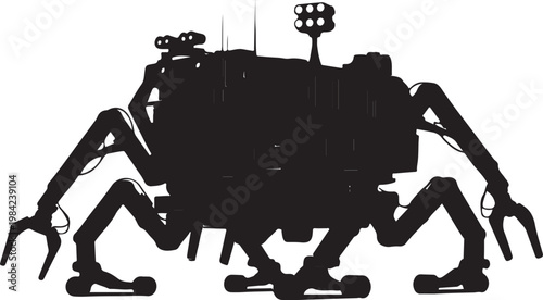 Black silhouette robot, industrial machine, mechanical creature, robotic design element