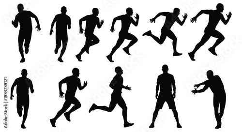 A collection of dynamic black silhouettes depicting people running and gesturing showcasing active movement silhouette high quality professional detailed modern elegant