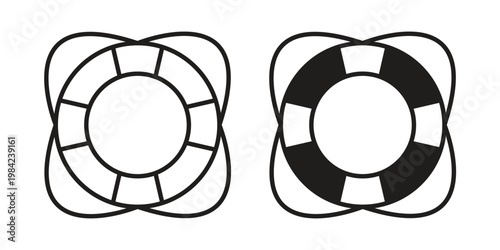 Life buoy icon simple black and white line and clip art illustrations