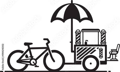 Food cart, bicycle vendor, black silhouette, street food, urban icon
