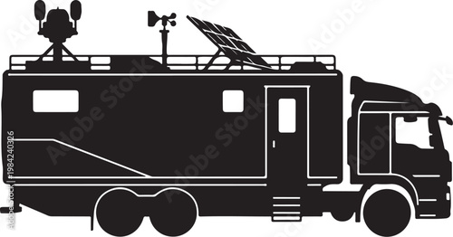 Black, vector RV truck, motorhome, recreational vehicle, silhouette
