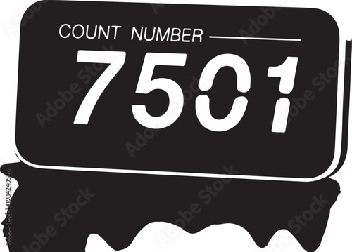 Black vector label icon, COUNT NUMBER 7501, white text, industrial style