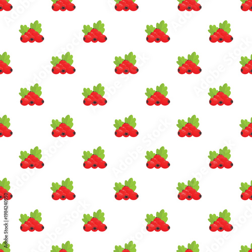 Red berries and green leaves arranged in a repeating pattern