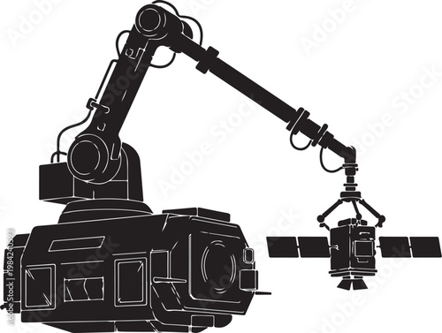 Robotic arm, satellite, space, industrial robot, mechanical, vector illustration