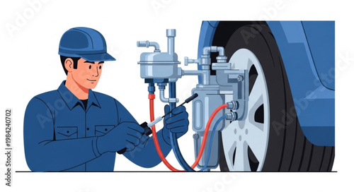 Mechanic Performing Automotive Brake System Maintenance.