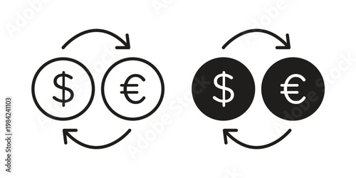 Money exchange icon simple black and white line and clip art illustrations