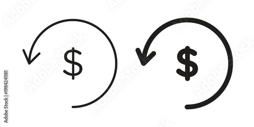Money refund icon simple black and white line and clip art illustrations