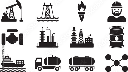 Black and white representing industrial and energy production industrial oil rig
