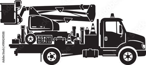Black truck, heavy duty vehicle, construction equipment, silhouette icon