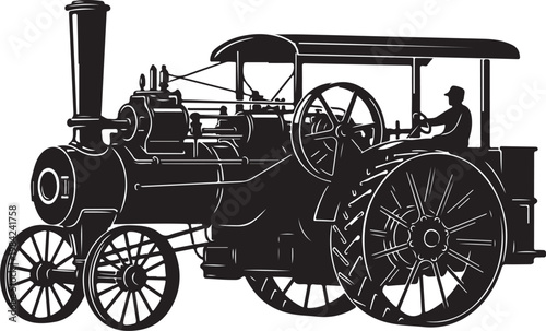 Vintage steam tractor, antique steam engine, old steam wagon, industrial vehicle