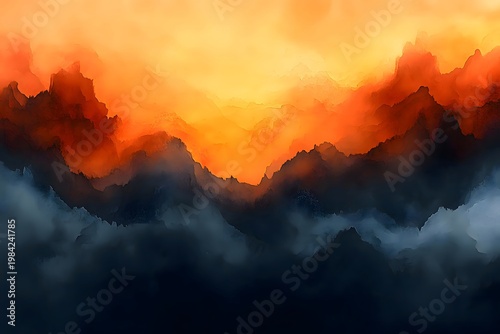 Majestic mountain range scene under a vibrant sunset with stunning color gradient