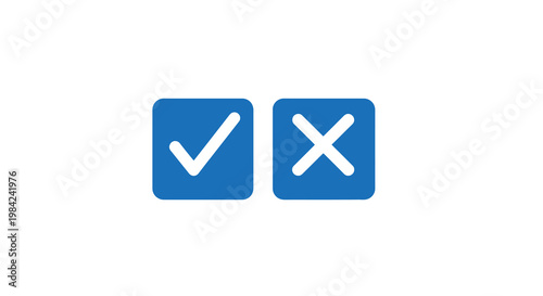Blue squares displaying a checkmark and an x symbol side by side