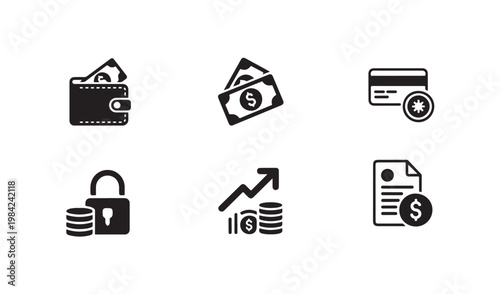 Modern financial security and banking vector icons collection for wallet and credit card management.