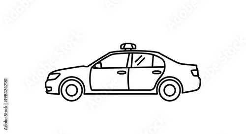 Simple line drawing of a sedan car with a rooftop light