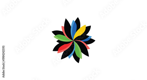 Colorful floral abstraction with radiating petals against a white background