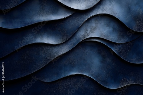 Abstract dark blue layered wavy design creating a sense of depth and dimension, perfect for backgrounds and textures