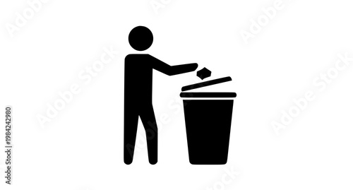 Stick figure disposing of waste a simple illustration of litter prevention and environmental responsibility