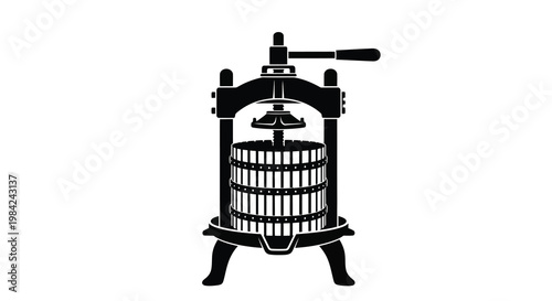 Vintage fruit press illustration in black and white a historical tool