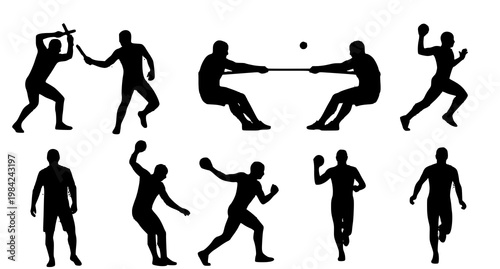 Dynamic silhouettes of athletic figures a collection of human forms in motion and action poses