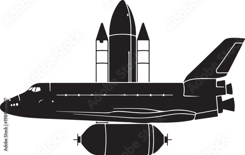 Space Shuttle, Spacecraft, Rocket, Black Vector Illustration, Aerospace Icon