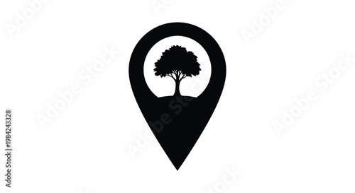 Location pin icon featuring a silhouetted tree within its central space