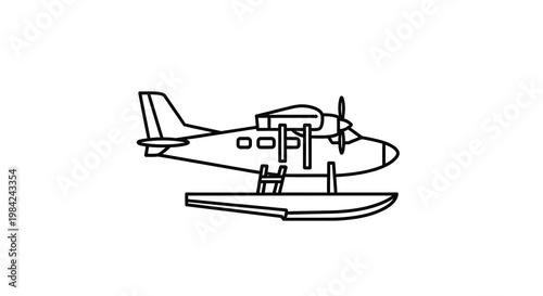 Simple line drawing of a seaplane with floats on water