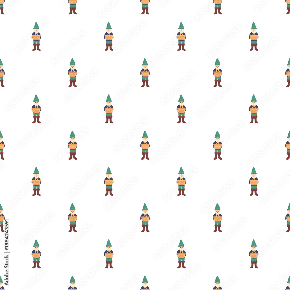 Fototapeta premium Garden gnome characters creating seamless decorative pattern background