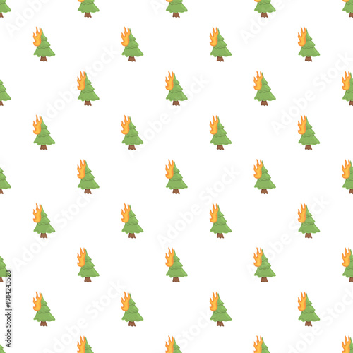 Repeating pattern showing green trees catching fire from a wildfire