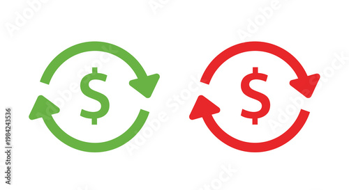 Financial exchange represented by green and red circular arrows with dollar signs