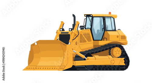 A vibrant yellow bulldozer is prominently displayed against a clean white background presented as a striking silhouette high quality professional detailed