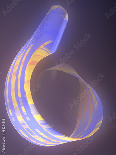 A ring-shaped, 3D figure with a pixel pattern. Blue and yellow colors on a dark purple background