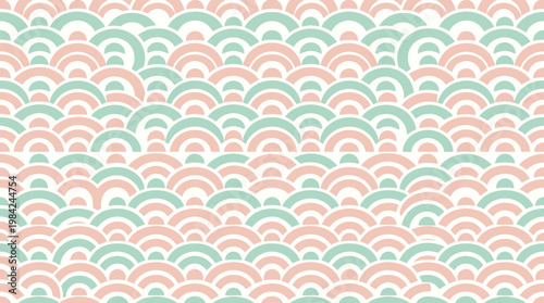 Soft Pastel Seigaiha Wave Pattern Seamless Background Design.