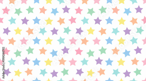 Colorful Pastel Star Pattern Background with Multicolor Stars and Whimsical Design.