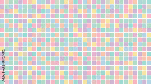 Pastel mosaic grid of soft colored tiles forming a playful abstract pattern.