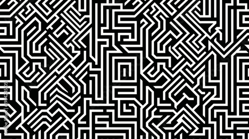 Abstract black and white geometric maze pattern texture suitable for design and backgrounds.