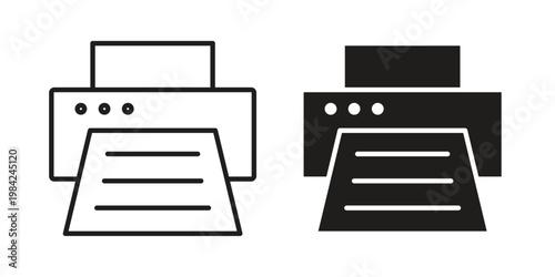 Print icon simple black and white line and clip art illustrations