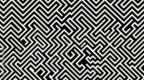 Intricate Black and White Geometric Pattern with Interlocking Zigzag Lines.