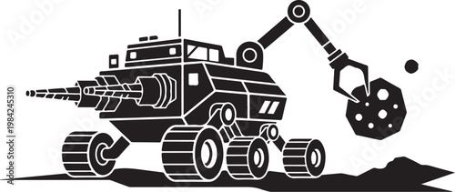 Industrial robot arm, heavy machinery, excavator, construction vector