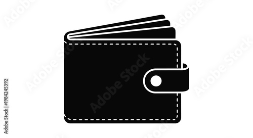 A black silhouette of a closed leather wallet with visible card slots and a snap closure emphasizing financial security silhouette