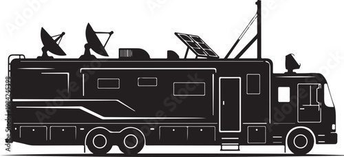 Motorhome, RV, recreational vehicle, black silhouette, vector illustration, camping transport