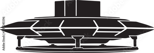 Futuristic UFO, Black Spaceship, Vector Alien Ship, Flying Saucer Icon